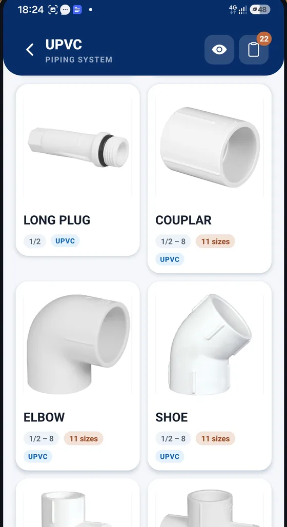 Browsing the uPVC range in the Hrivika Catalog app